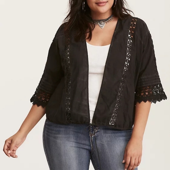 torrid Jackets & Blazers - 5X Torrid Charcoal Black Crochet Inset Jacket